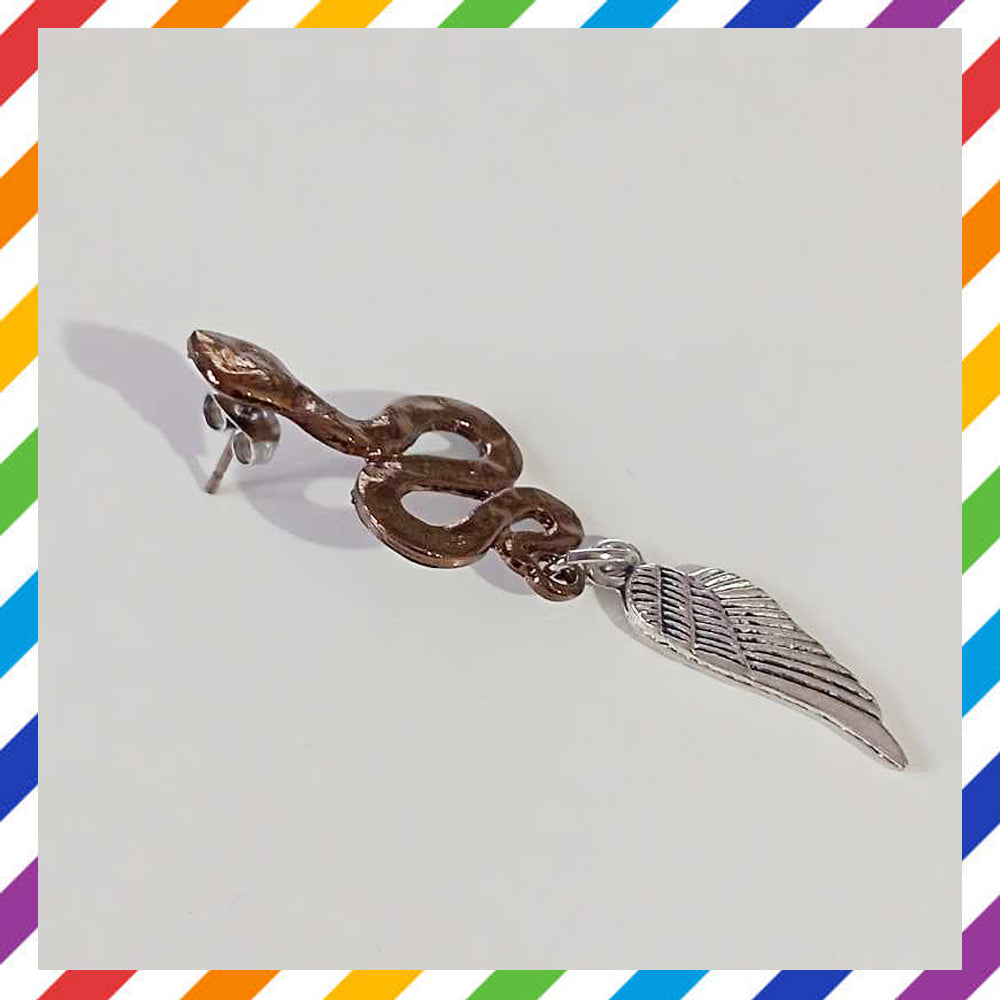 Snake Earring with Wing Inspired by Good Omens